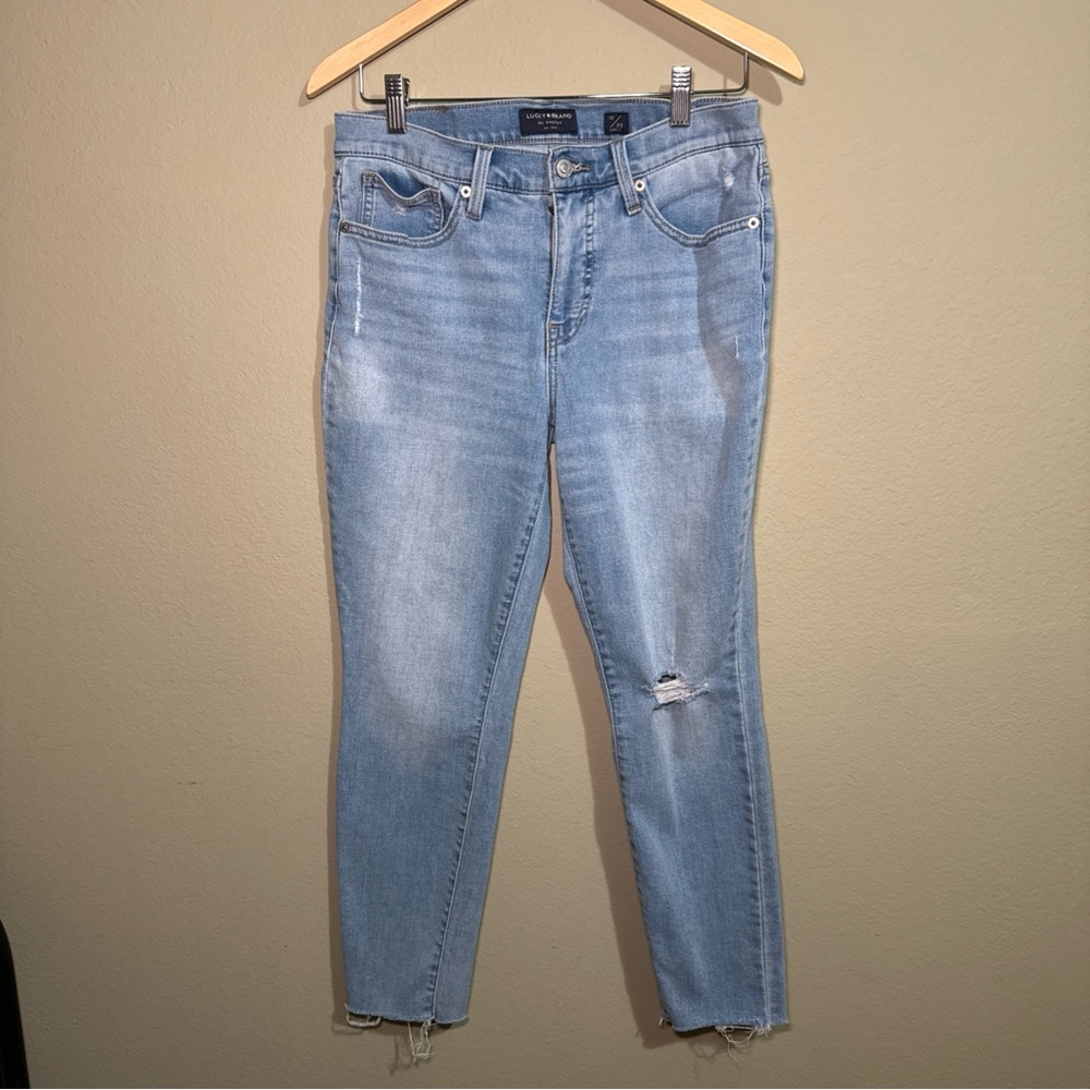Lucky Brand Ava Mid Rise Skinny Ankle Jeans Size 10/30 Distressed Raw Hem Denim
